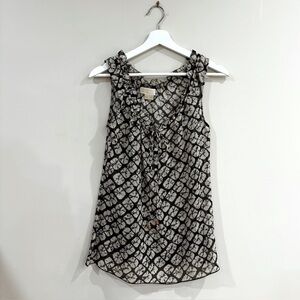 Michael Michael Kors 100% Silk Sleeveless Blouse Top Size 2 Black Beige Print